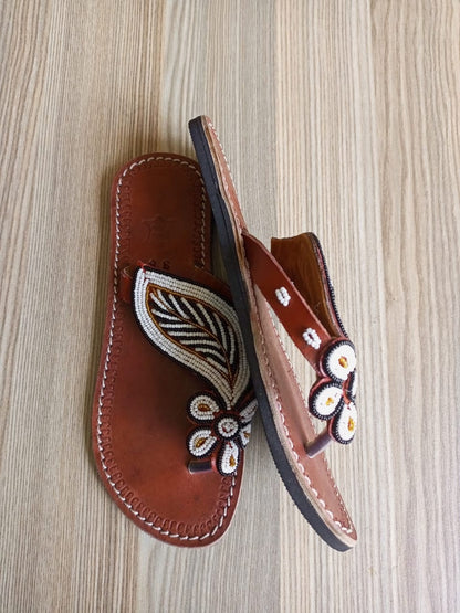 Handmade African Beaded Sandals/Authentic Maasai-Style Leather Flip-Flops Women/Boho Beach Sandals/Comfortable Summer Sandal African Gifts