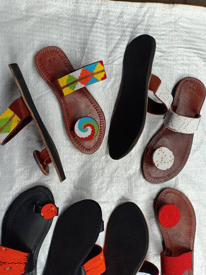 Handmade African Beaded Sandals/Authentic Maasai-Style Leather Flip-Flops Women/Boho Beach Sandals/Comfortable Summer Sandal African Gifts