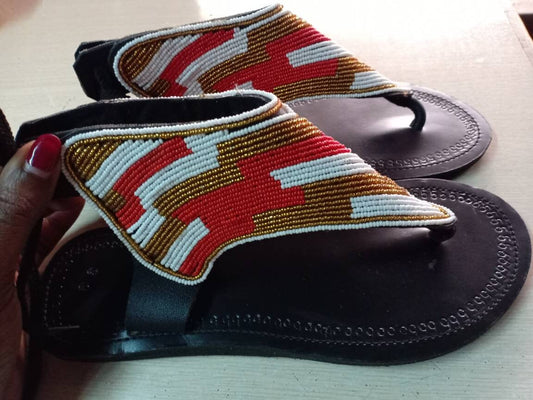 Handmade African Beaded Sandals/Authentic Maasai-Style Leather Flip-Flops Women/Boho Beach Sandals/Comfortable Summer Sandal African Gifts