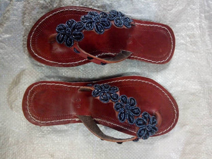 Handmade African Beaded Sandals/Authentic Maasai-Style Leather Flip-Flops Women/Boho Beach Sandals/Comfortable Summer Sandal African Gifts