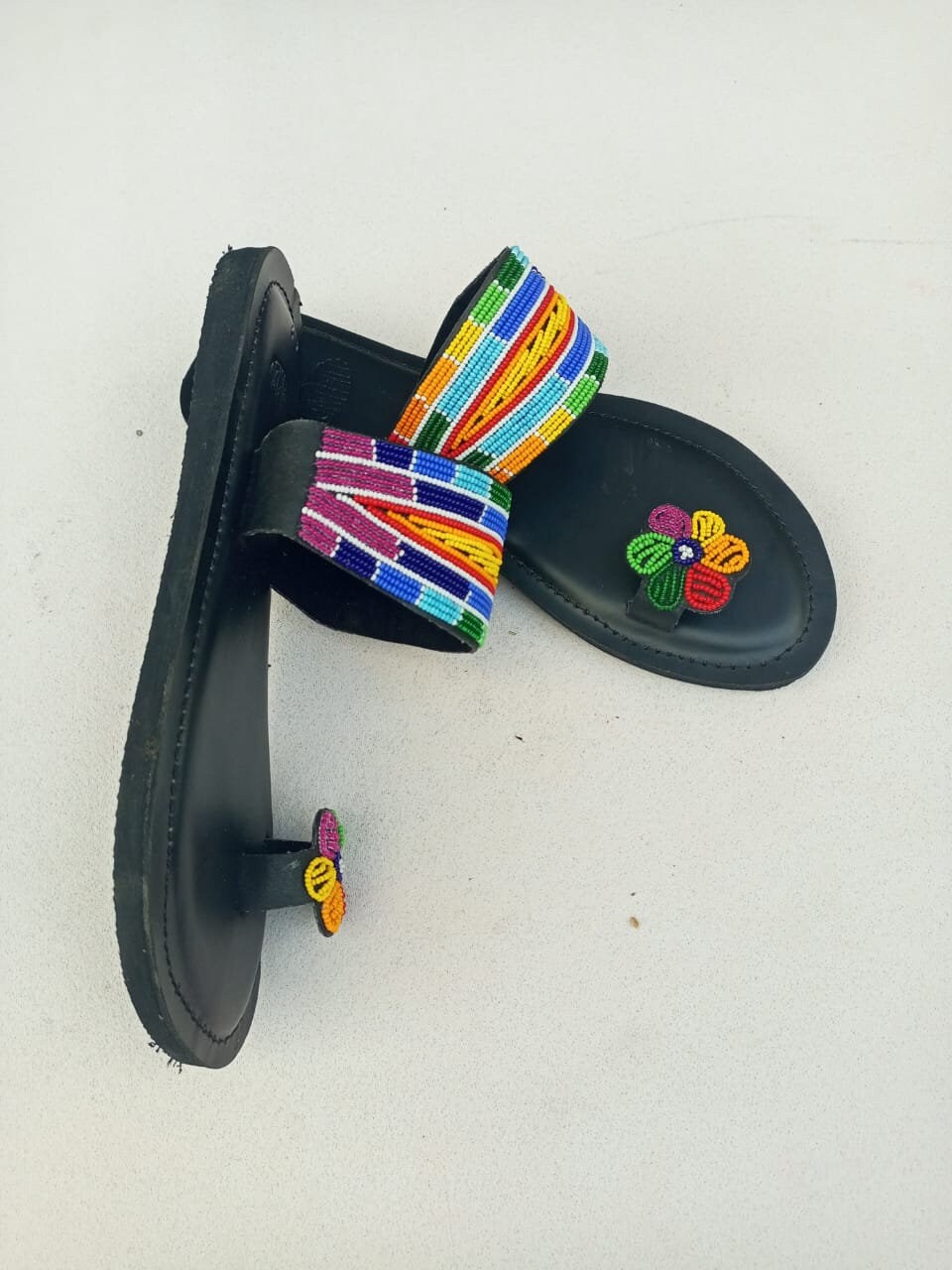 Handmade African Beaded Sandals/Authentic Maasai-Style Leather Flip-Flops Women/Boho Beach Sandals/Comfortable Summer Sandal African Gifts