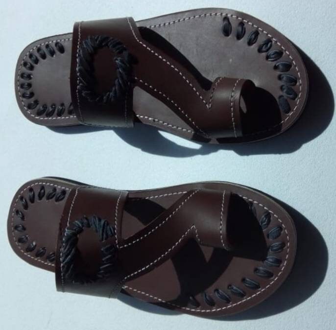 Handmade African Men's Sandals/Genuine Leather Beaded Flip-Flops/Comfortable Summer Sandals for Men/African Shoes/Unique Gift for Him
