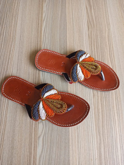 Handmade African Beaded Sandals/Authentic Maasai-Style Leather Flip-Flops Women/Boho Beach Sandals/Comfortable Summer Sandal African Gifts