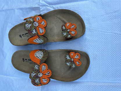 Handmade African Beaded Sandals/Authentic Maasai-Style Leather Flip-Flops Women/Boho Beach Sandals/Comfortable Summer Sandal African Gifts