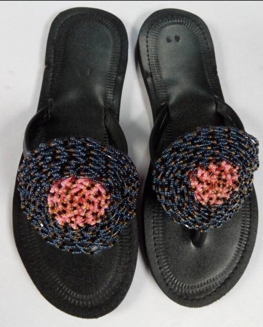 Handmade African Beaded Sandals/Authentic Maasai-Style Leather Flip-Flops Women/Boho Beach Sandals/Comfortable Summer Sandal African Gifts