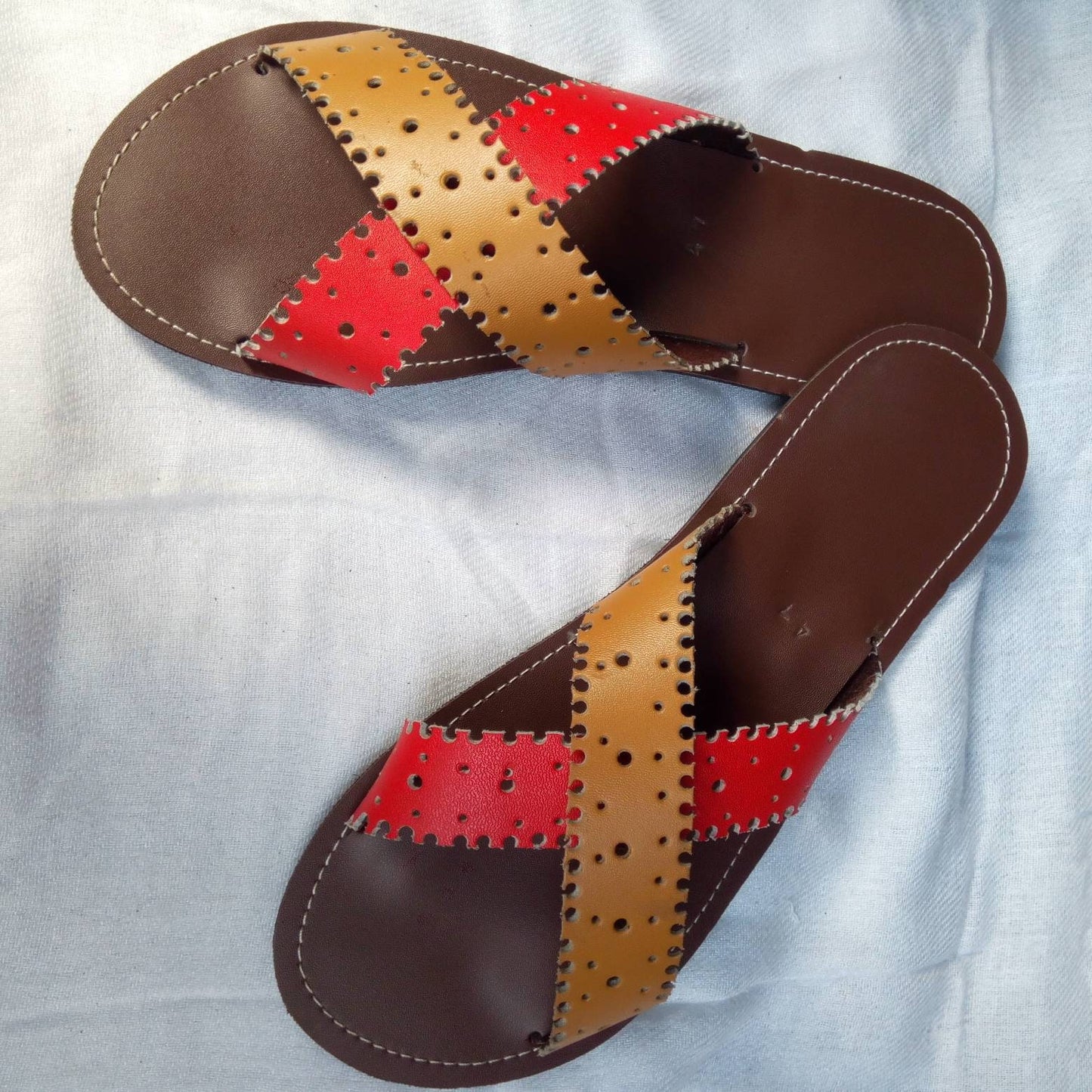 Handmade African Men's Sandals/Genuine Leather Beaded Flip-Flops/Comfortable Summer Sandals for Men/African Shoes/Unique Gift for Him