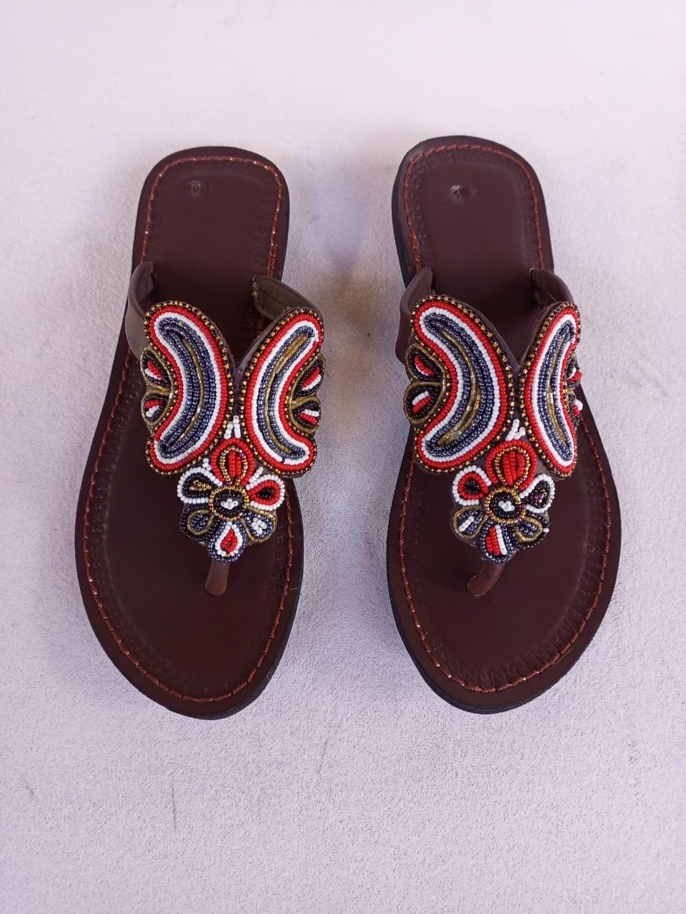 Handmade African Beaded Sandals/Authentic Maasai-Style Leather Flip-Flops Women/Boho Beach Sandals/Comfortable Summer Sandal African Gifts