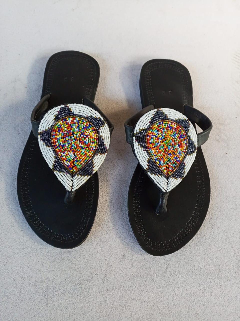 Handmade African Beaded Sandals/Authentic Maasai-Style Leather Flip-Flops Women/Boho Beach Sandals/Comfortable Summer Sandal African Gifts