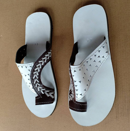 Handmade African Men's Sandals/Genuine Leather Beaded Flip-Flops/Comfortable Summer Sandals for Men/African Shoes/Unique Gift for Him