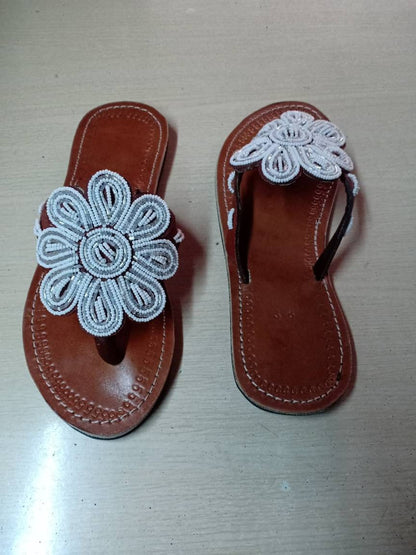 Handmade African Beaded Sandals/Authentic Maasai-Style Leather Flip-Flops Women/Boho Beach Sandals/Comfortable Summer Sandal African Gifts