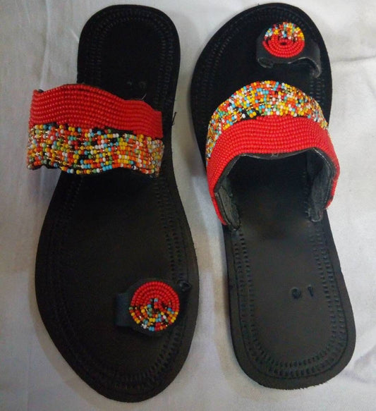 Handmade African Beaded Sandals/Authentic Maasai-Style Leather Flip-Flops Women/Boho Beach Sandals/Comfortable Summer Sandal African Gifts