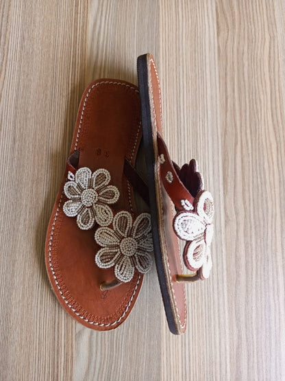 Handmade African Beaded Sandals/Authentic Maasai-Style Leather Flip-Flops Women/Boho Beach Sandals/Comfortable Summer Sandal African Gifts