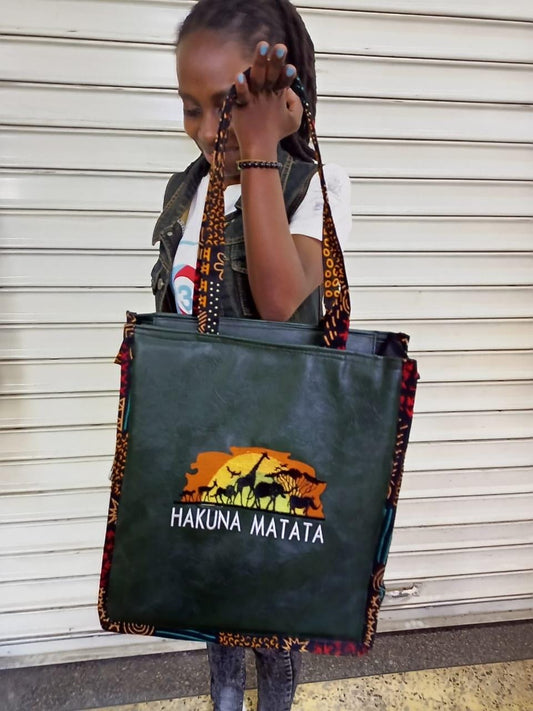 African Leather Tote bag, handcrafted laptop bag,Black woman modern African tote bag, Stylish tote bag, Brown girl bag, travel bag.