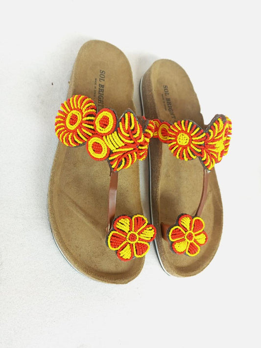 Handmade African Beaded Sandals/Authentic Maasai-Style Leather Flip-Flops Women/Boho Beach Sandals/Comfortable Summer Sandal African Gifts