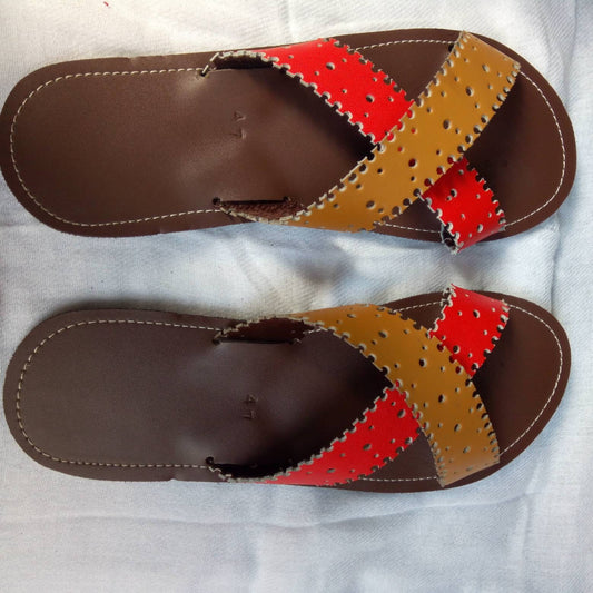 Handmade African Men's Sandals/Genuine Leather Beaded Flip-Flops/Comfortable Summer Sandals for Men/African Shoes/Unique Gift for Him