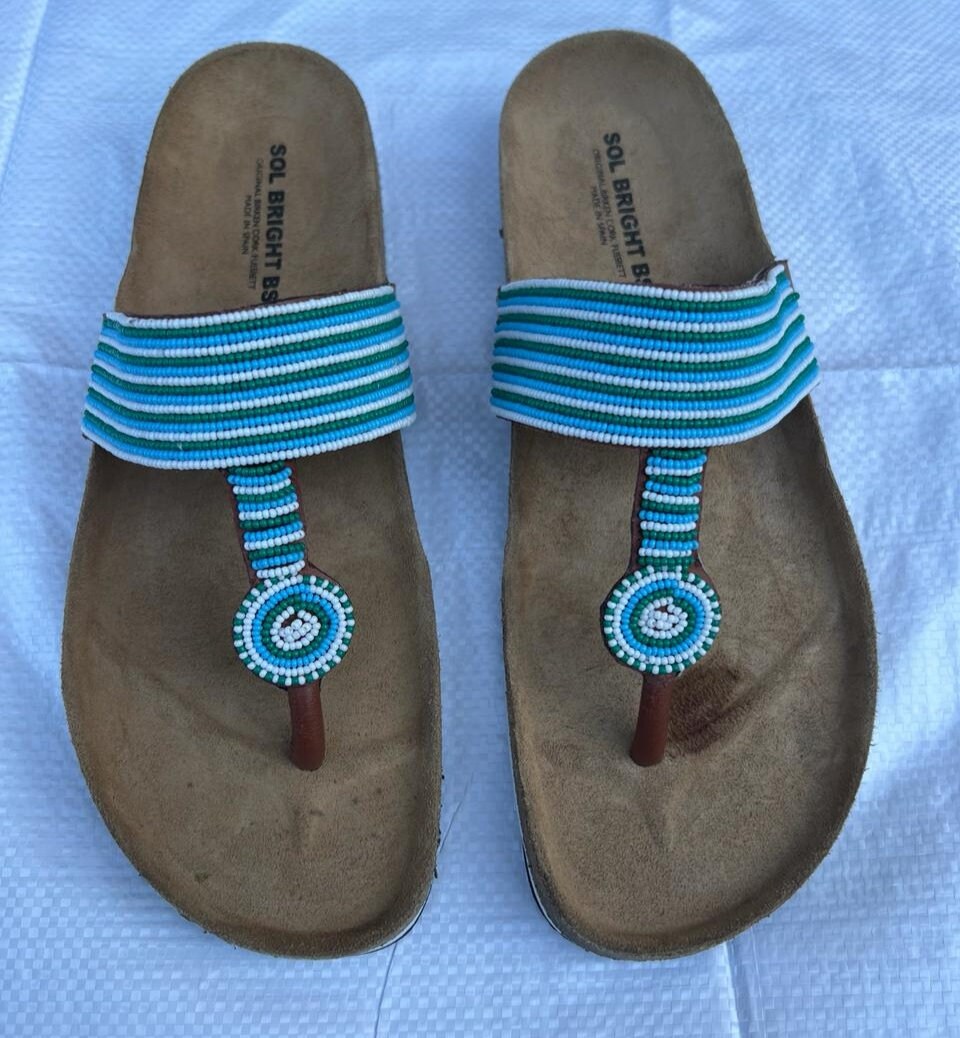 Handmade African Beaded Sandals/Authentic Maasai-Style Leather Flip-Flops Women/Boho Beach Sandals/Comfortable Summer Sandal African Gifts