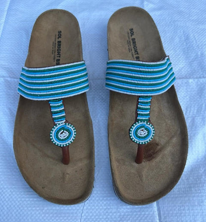 Handmade African Beaded Sandals/Authentic Maasai-Style Leather Flip-Flops Women/Boho Beach Sandals/Comfortable Summer Sandal African Gifts