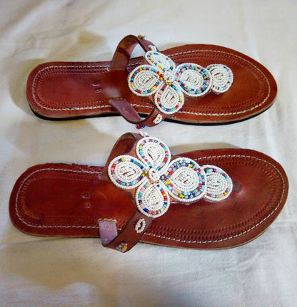 Handmade African Beaded Sandals/Authentic Maasai-Style Leather Flip-Flops Women/Boho Beach Sandals/Comfortable Summer Sandal African Gifts