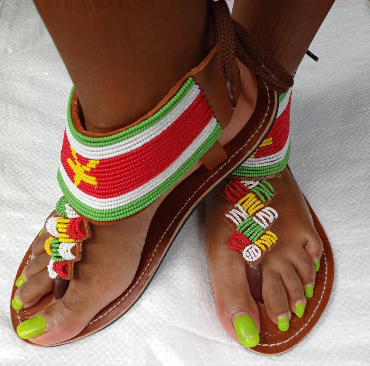 Handmade African Beaded Sandals/Authentic Maasai-Style Leather Flip-Flops Women/Boho Beach Sandals/Comfortable Summer Sandal African Gifts