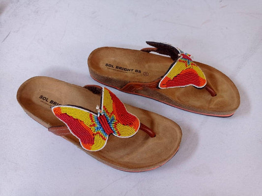 Handmade African Beaded Sandals/Authentic Maasai-Style Leather Flip-Flops Women/Boho Beach Sandals/Comfortable Summer Sandal African Gifts