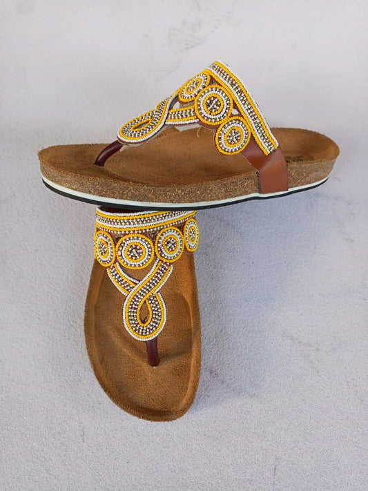 Handmade African Beaded Sandals/Authentic Maasai-Style Leather Flip-Flops Women/Boho Beach Sandals/Comfortable Summer Sandal African Gifts