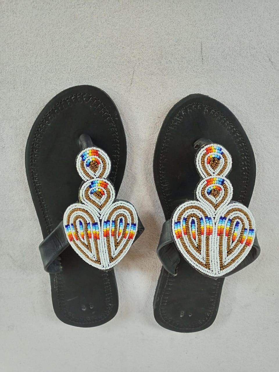 Handmade African Beaded Sandals/Authentic Maasai-Style Leather Flip-Flops Women/Boho Beach Sandals/Comfortable Summer Sandal African Gifts