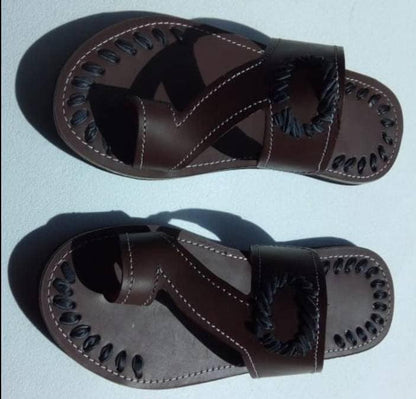 Handmade African Men's Sandals/Genuine Leather Beaded Flip-Flops/Comfortable Summer Sandals for Men/African Shoes/Unique Gift for Him