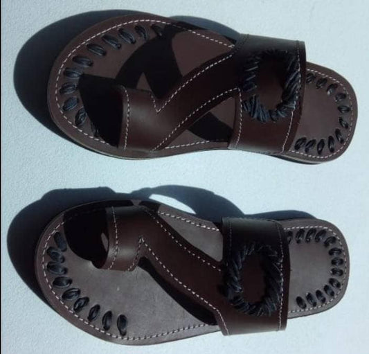 Handmade African Men's Sandals/Genuine Leather Beaded Flip-Flops/Comfortable Summer Sandals for Men/African Shoes/Unique Gift for Him