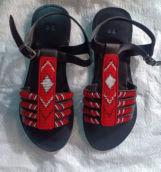 Handmade African Beaded Sandals/Authentic Maasai-Style Leather Flip-Flops Women/Boho Beach Sandals/Comfortable Summer Sandal African Gifts