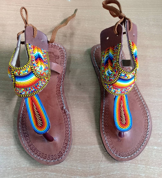 Handmade African Beaded Sandals/Authentic Maasai-Style Leather Flip-Flops Women/Boho Beach Sandals/Comfortable Summer Sandal African Gifts
