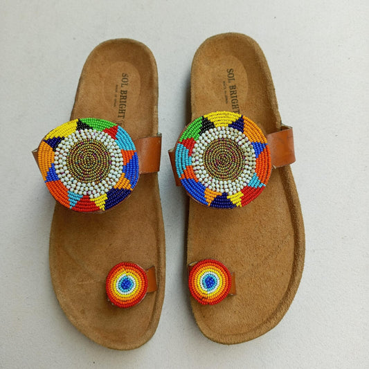 Handmade African Beaded Sandals/Authentic Maasai-Style Leather Flip-Flops Women/Boho Beach Sandals/Comfortable Summer Sandal African Gifts