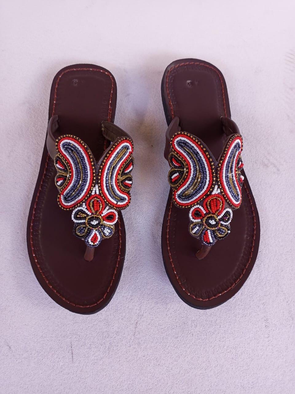 Handmade African Beaded Sandals/Authentic Maasai-Style Leather Flip-Flops Women/Boho Beach Sandals/Comfortable Summer Sandal African Gifts