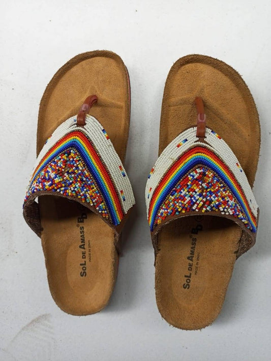Handmade African Beaded Sandals/Authentic Maasai-Style Leather Flip-Flops Women/Boho Beach Sandals/Comfortable Summer Sandal African Gifts