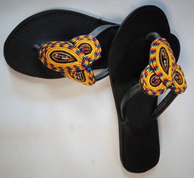 Handmade African Beaded Sandals/Authentic Maasai-Style Leather Flip-Flops Women/Boho Beach Sandals/Comfortable Summer Sandal African Gifts