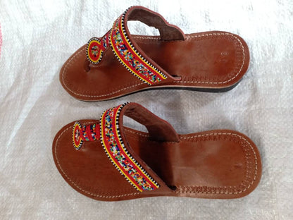 Handmade African Beaded Sandals/Authentic Maasai-Style Leather Flip-Flops Women/Boho Beach Sandals/Comfortable Summer Sandal African Gifts