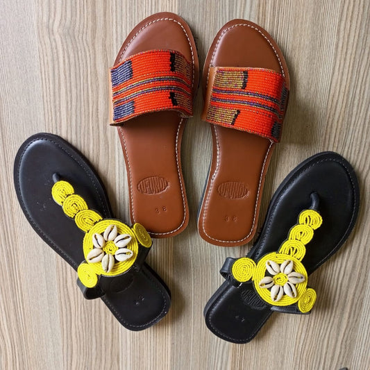 Handmade African Beaded Sandals/Authentic Maasai-Style Leather Flip-Flops Women/Boho Beach Sandals/Comfortable Summer Sandal African Gifts