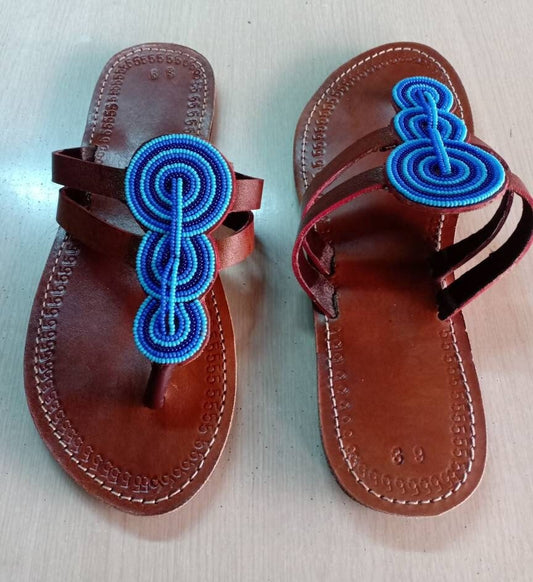 Handmade African Beaded Sandals/Authentic Maasai-Style Leather Flip-Flops Women/Boho Beach Sandals/Comfortable Summer Sandal African Gifts