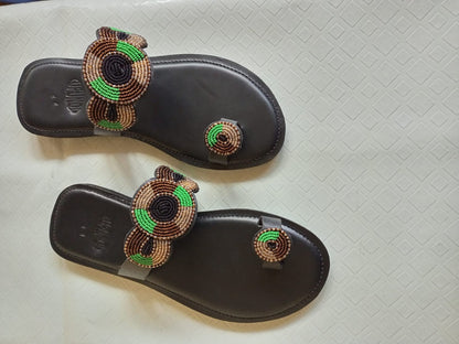 Handmade African Beaded Sandals/Authentic Maasai-Style Leather Flip-Flops Women/Boho Beach Sandals/Comfortable Summer Sandal African Gifts
