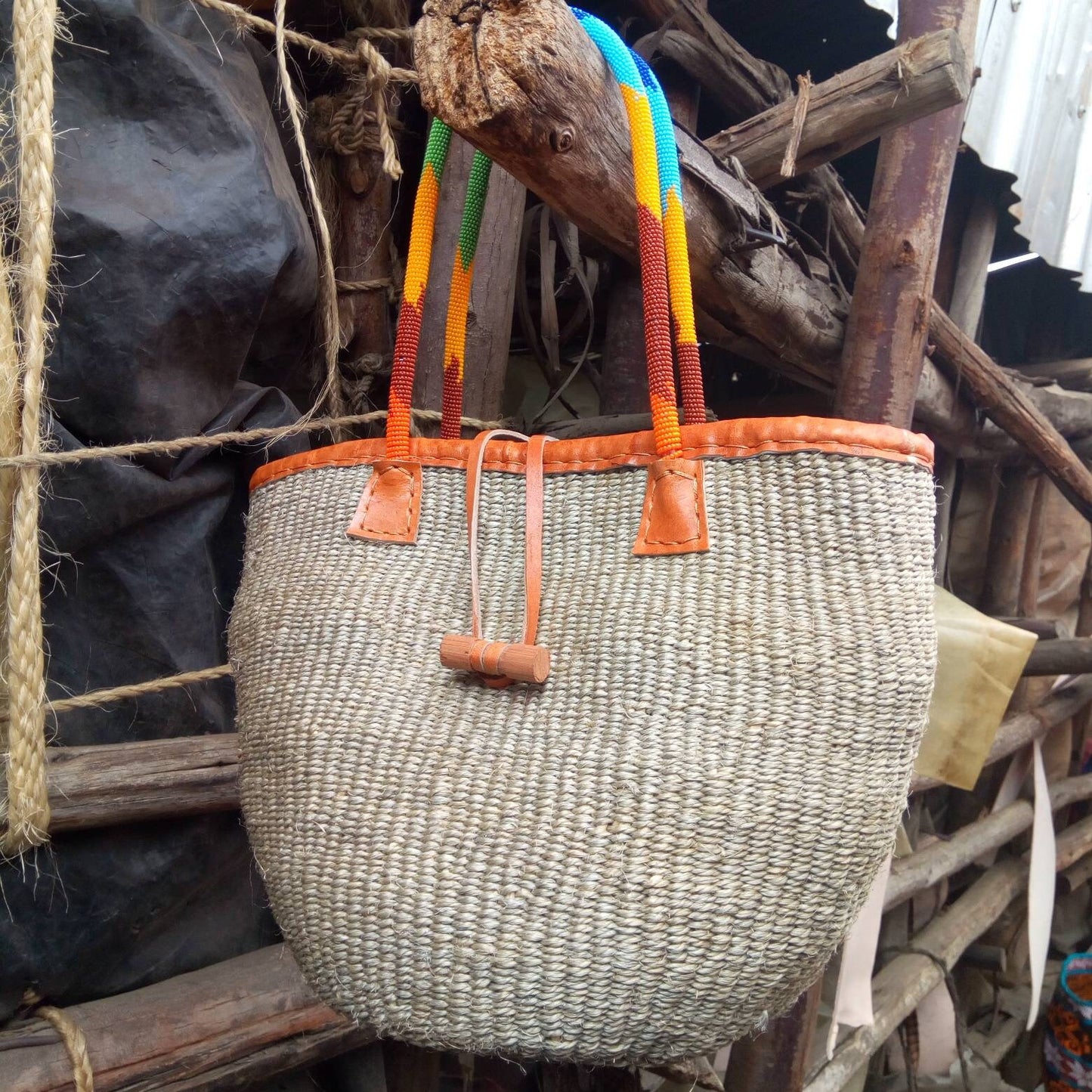 Handmade Woven Sisal Sling Bag - Boho Eco-Friendly Crossbody Bag | Sustainable Natural Fiber Purse | African Artisan Handcrafted Bag