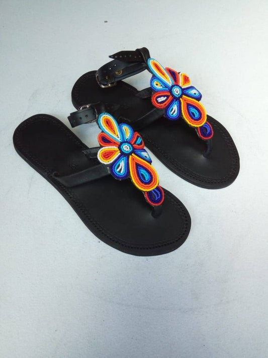 CUSTOMIZED African beaded sandals, summer sandals, Christmas gift for her,mom gift,beach sandals, leather sandals,
