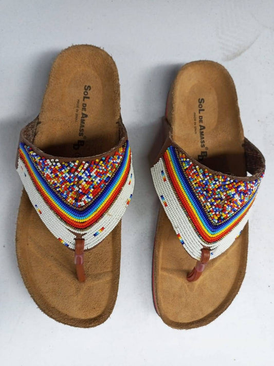 Handmade African Beaded Sandals/Authentic Maasai-Style Leather Flip-Flops Women/Boho Beach Sandals/Comfortable Summer Sandal African Gifts