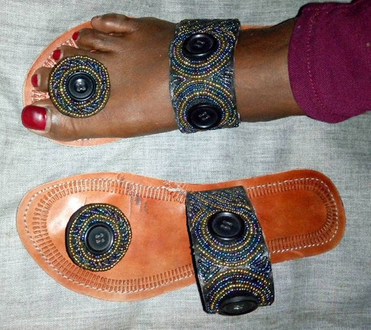 Handmade African Beaded Sandals/Authentic Maasai-Style Leather Flip-Flops Women/Boho Beach Sandals/Comfortable Summer Sandal African Gifts