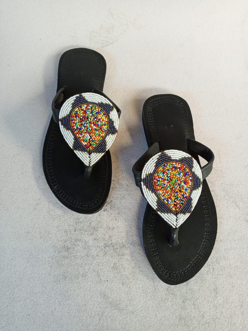 Handmade African Beaded Sandals/Authentic Maasai-Style Leather Flip-Flops Women/Boho Beach Sandals/Comfortable Summer Sandal African Gifts
