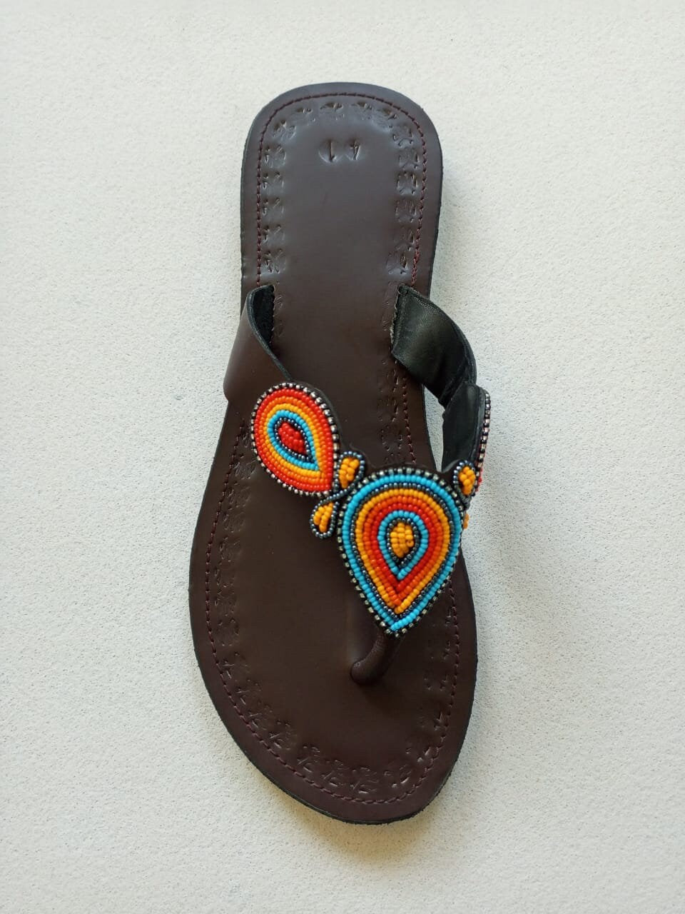 Handmade African Beaded Sandals/Authentic Maasai-Style Leather Flip-Flops Women/Boho Beach Sandals/Comfortable Summer Sandal African Gifts