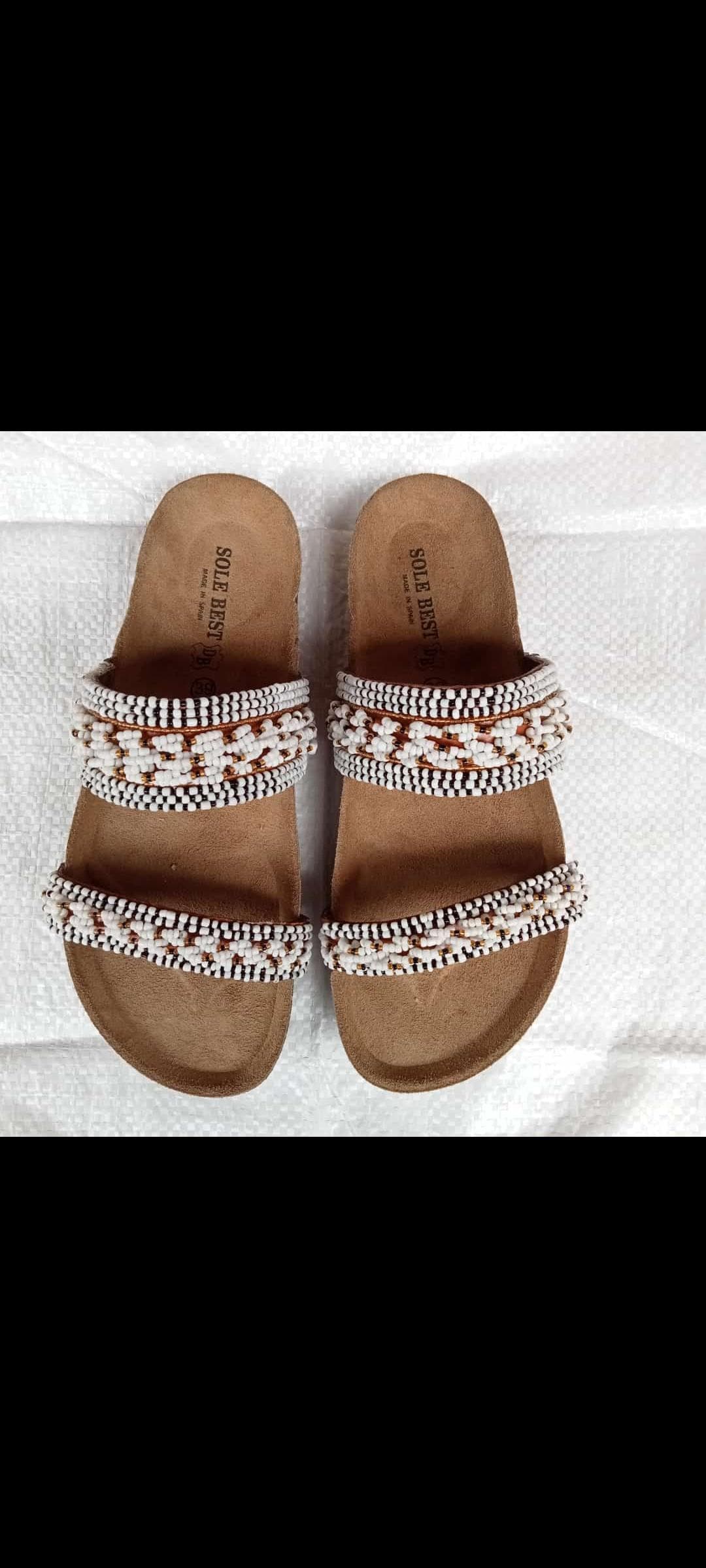 Handmade African Beaded Sandals/Authentic Maasai-Style Leather Flip-Flops Women/Boho Beach Sandals/Comfortable Summer Sandal African Gifts