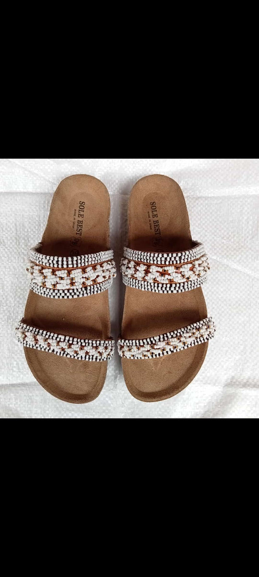 Handmade African Beaded Sandals/Authentic Maasai-Style Leather Flip-Flops Women/Boho Beach Sandals/Comfortable Summer Sandal African Gifts