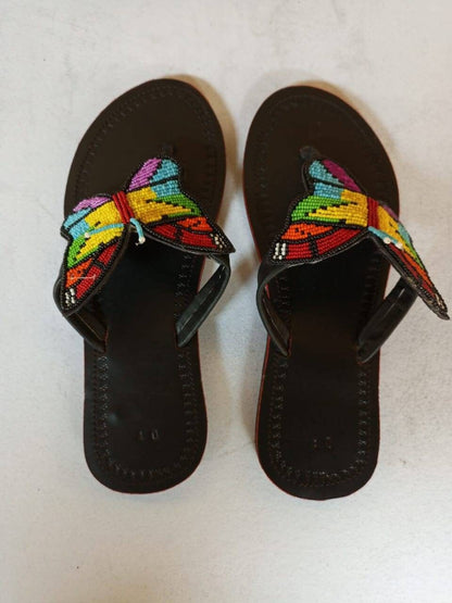 Handmade African Beaded Sandals/Authentic Maasai-Style Leather Flip-Flops Women/Boho Beach Sandals/Comfortable Summer Sandal African Gifts