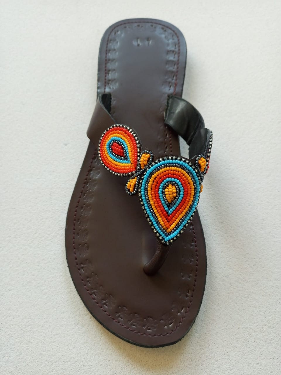 Handmade African Beaded Sandals/Authentic Maasai-Style Leather Flip-Flops Women/Boho Beach Sandals/Comfortable Summer Sandal African Gifts