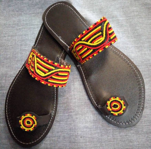 Handmade African Beaded Sandals/Authentic Maasai-Style Leather Flip-Flops Women/Boho Beach Sandals/Comfortable Summer Sandal African Gifts