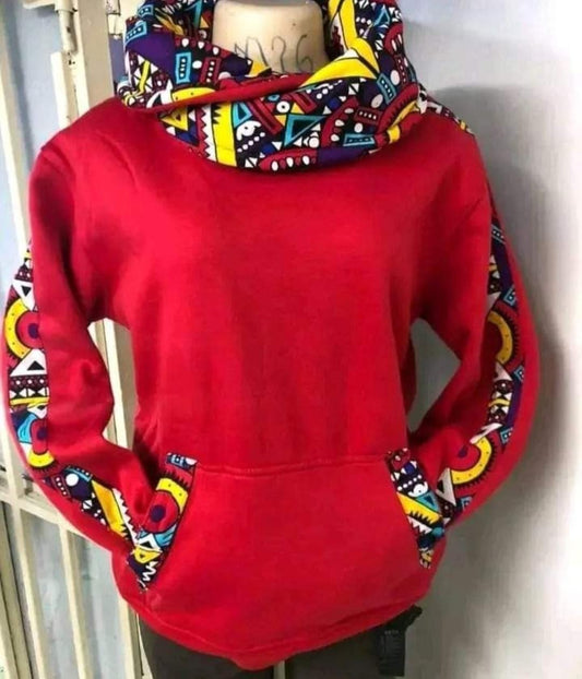 African unisex Red hood/Handmade Custom Winter Hood/Cozy, Warm, and Stylish Cold Weather/Custom Winter Hood/Personalized Winter gift